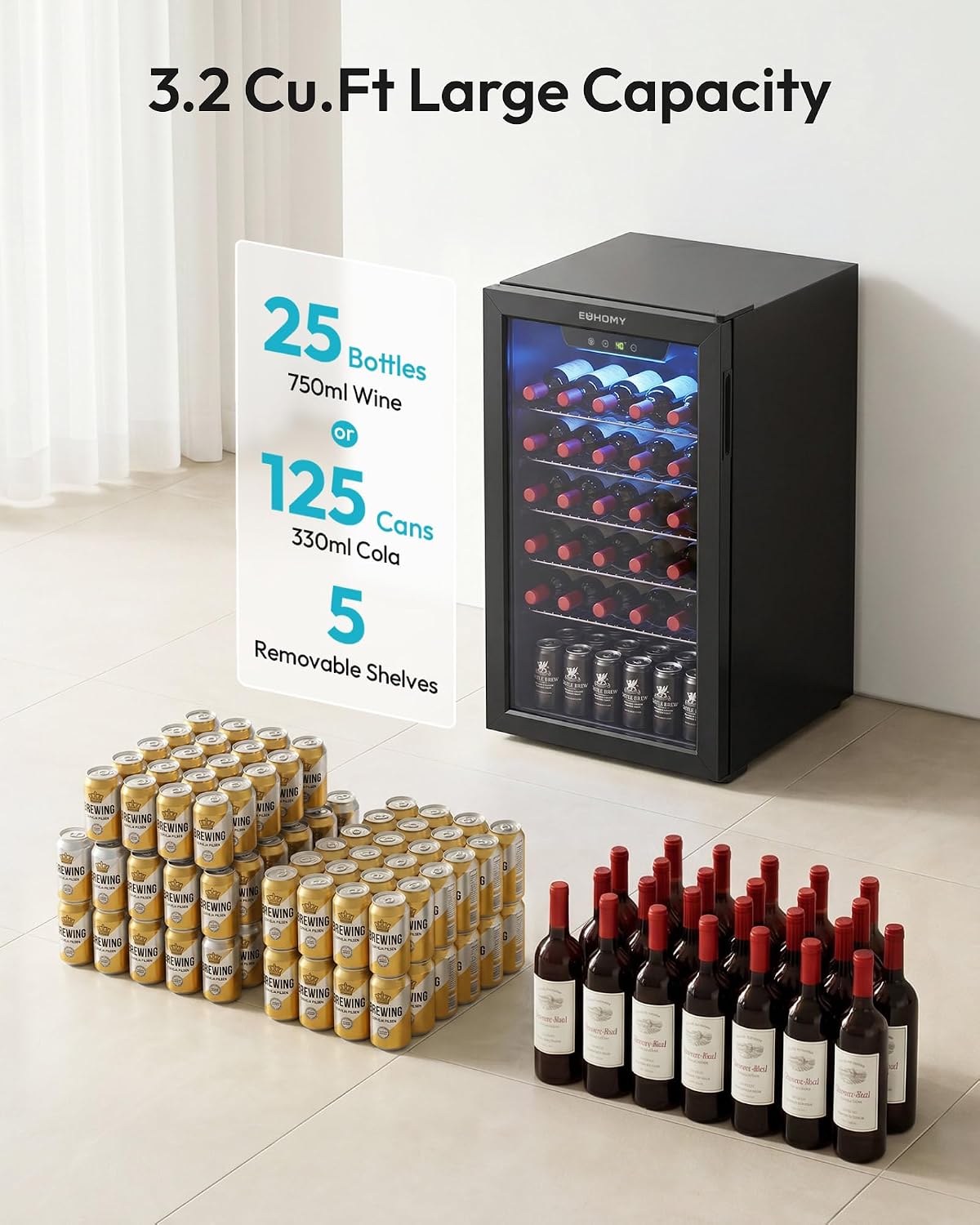125 Can Beverage Cooler with G - огляд і ціна Wine Beer Mini Fridge